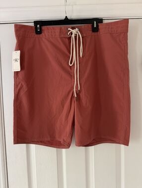 Ralph Lauren Coral-Red Swim Board Shorts with Drawstring
